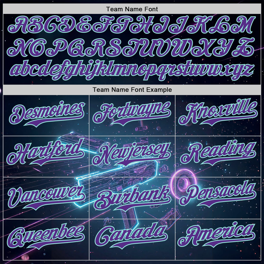 Custom Black Purple-Ice Blue Futurism Cyberpunk E-sports 3D Pattern Design Authentic Baseball Jersey