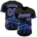Custom Black Purple-Ice Blue Futurism Cyberpunk E-sports 3D Pattern Design Authentic Baseball Jersey