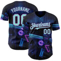 Custom Black Ice Blue-Medium Purple Futurism Cyberpunk E-sports 3D Pattern Design Authentic Baseball Jersey