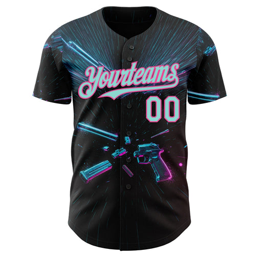 Custom Black Ice Blue-Pink Futurism Cyberpunk E-sports 3D Pattern Design Authentic Baseball Jersey