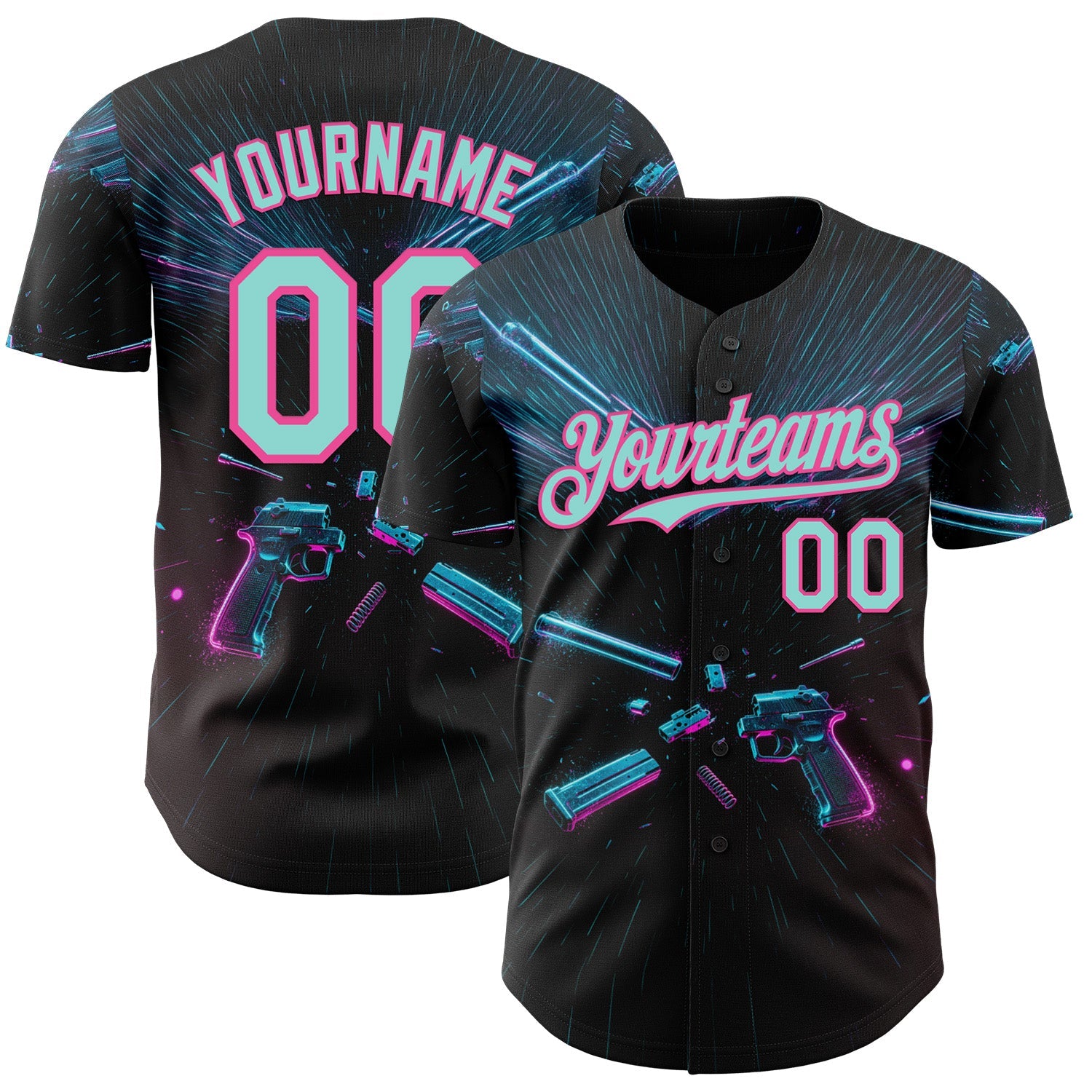 Custom Black Ice Blue-Pink Futurism Cyberpunk E-sports 3D Pattern Design Authentic Baseball Jersey