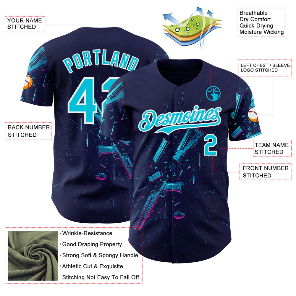 Custom Navy Lakes Blue-White Futurism Cyberpunk E-sports 3D Pattern Design Authentic Baseball Jersey