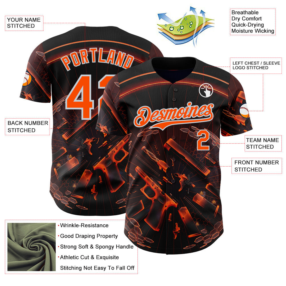 Custom Black Orange-Silver Futurism Cyberpunk E-sports 3D Pattern Design Authentic Baseball Jersey