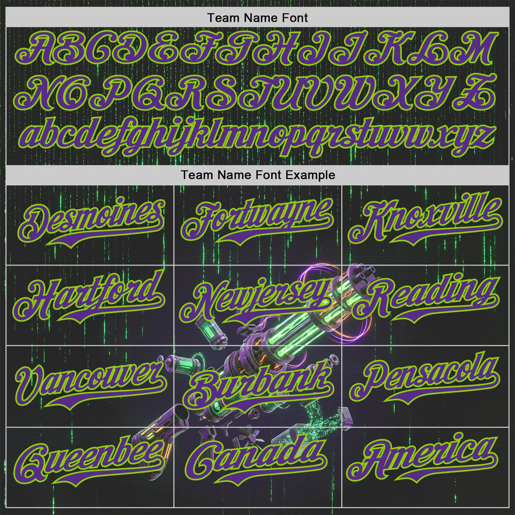 Custom Black Purple-Neon Green Futurism Cyberpunk Digital Rain 3D Pattern Design Authentic Baseball Jersey