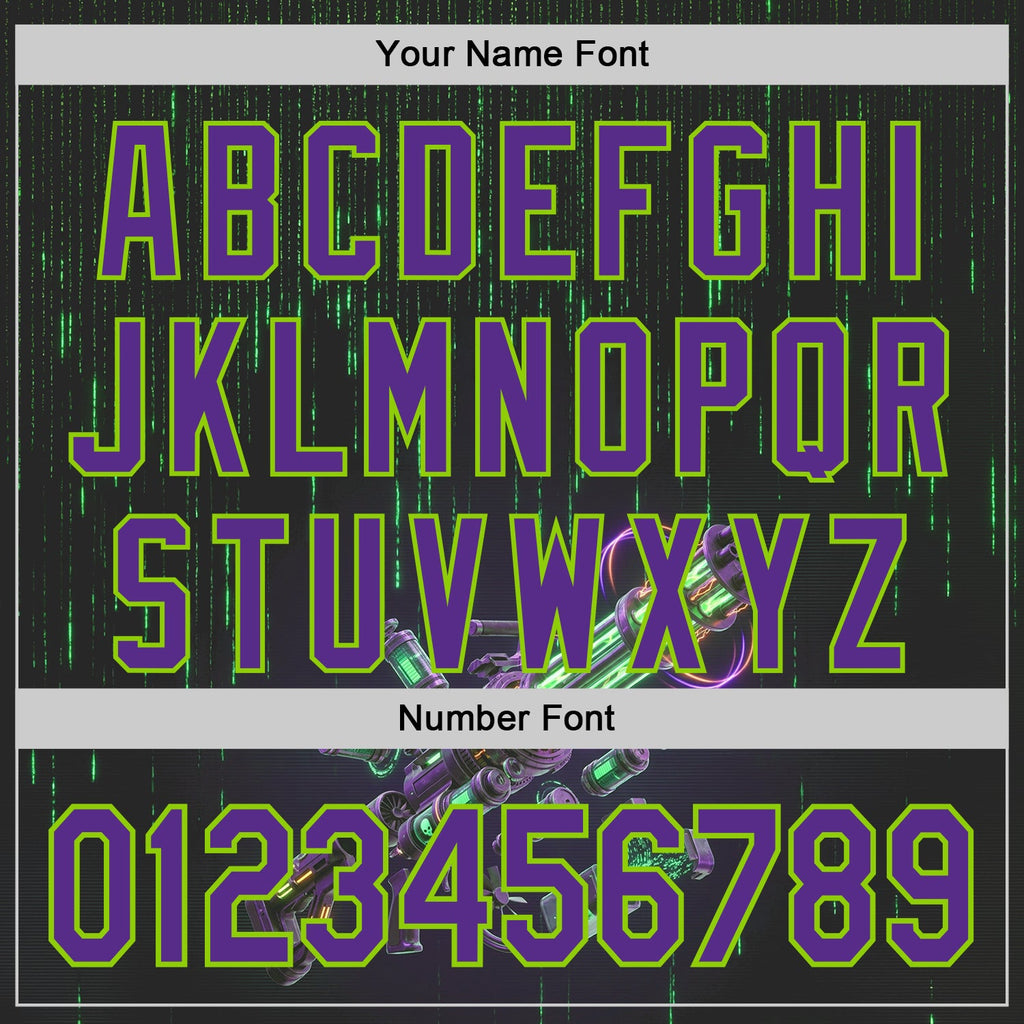Custom Black Purple-Neon Green Futurism Cyberpunk Digital Rain 3D Pattern Design Authentic Baseball Jersey