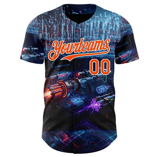 Custom Black Orange-White Futurism Cyberpunk E-sports 3D Pattern Design Authentic Baseball Jersey