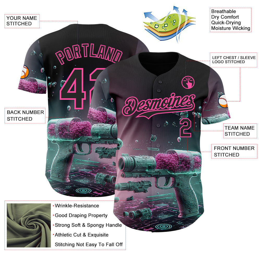 Custom Black-Pink Futurism Cyberpunk E-sports 3D Pattern Design Authentic Baseball Jersey