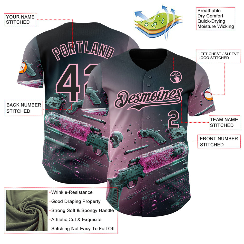 Custom Black-Light Pink Futurism Cyberpunk E-sports 3D Pattern Design Authentic Baseball Jersey