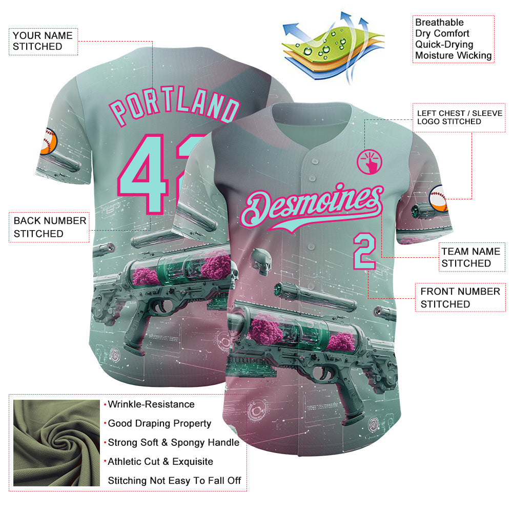 Custom Blue Ice Blue-Hot Pink Futurism Cyberpunk E-sports 3D Pattern Design Authentic Baseball Jersey