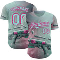 Custom Blue Ice Blue-Hot Pink Futurism Cyberpunk E-sports 3D Pattern Design Authentic Baseball Jersey