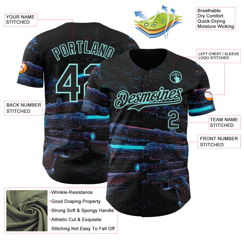 Custom Black-Ice Blue Futurism Cyberpunk E-sports 3D Pattern Design Authentic Baseball Jersey