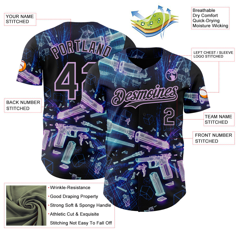 Custom Black-Light Purple Futurism Cyberpunk E-sports 3D Pattern Design Authentic Baseball Jersey