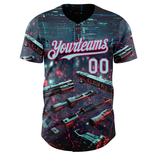 Custom Black Ice Blue-Hot Pink Futurism Tech E-sports 3D Pattern Design Authentic Baseball Jersey
