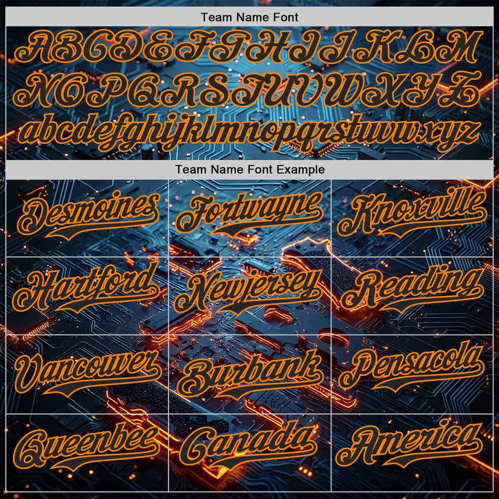 Custom Blue Black-Bay Orange Futurism Tech E-sports 3D Pattern Design Authentic Baseball Jersey