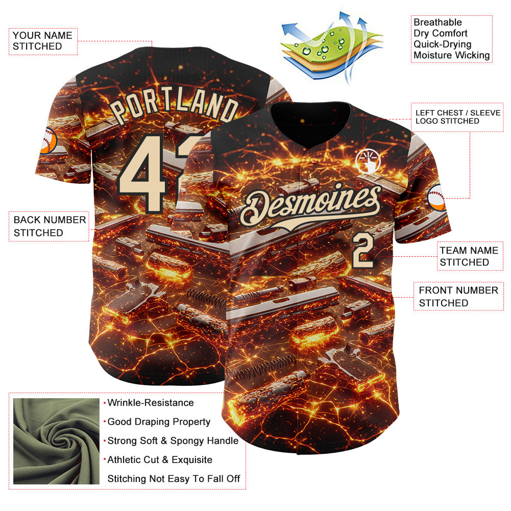 Custom Black-City Cream Futurism Cyberpunk Tech E-sports 3D Pattern Design Authentic Baseball Jersey