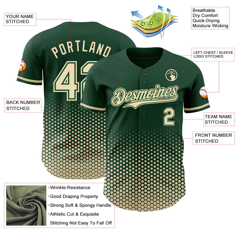Custom Green-Cream Geometric Hexagonal Dot Gradient Authentic Baseball Jersey