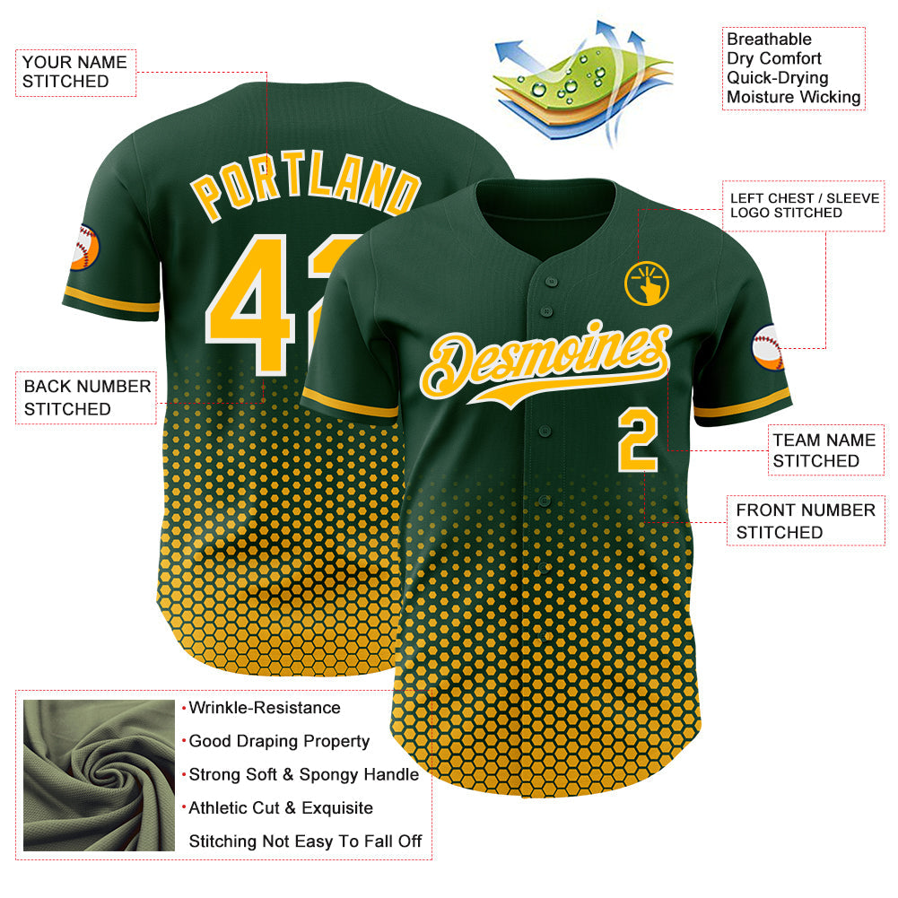 Custom Green Gold-White Geometric Hexagonal Dot Gradient Authentic Baseball Jersey