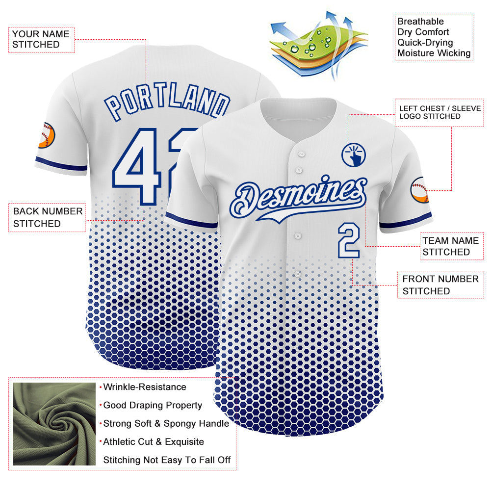 Custom White-Royal Geometric Hexagonal Dot Gradient Authentic Baseball Jersey