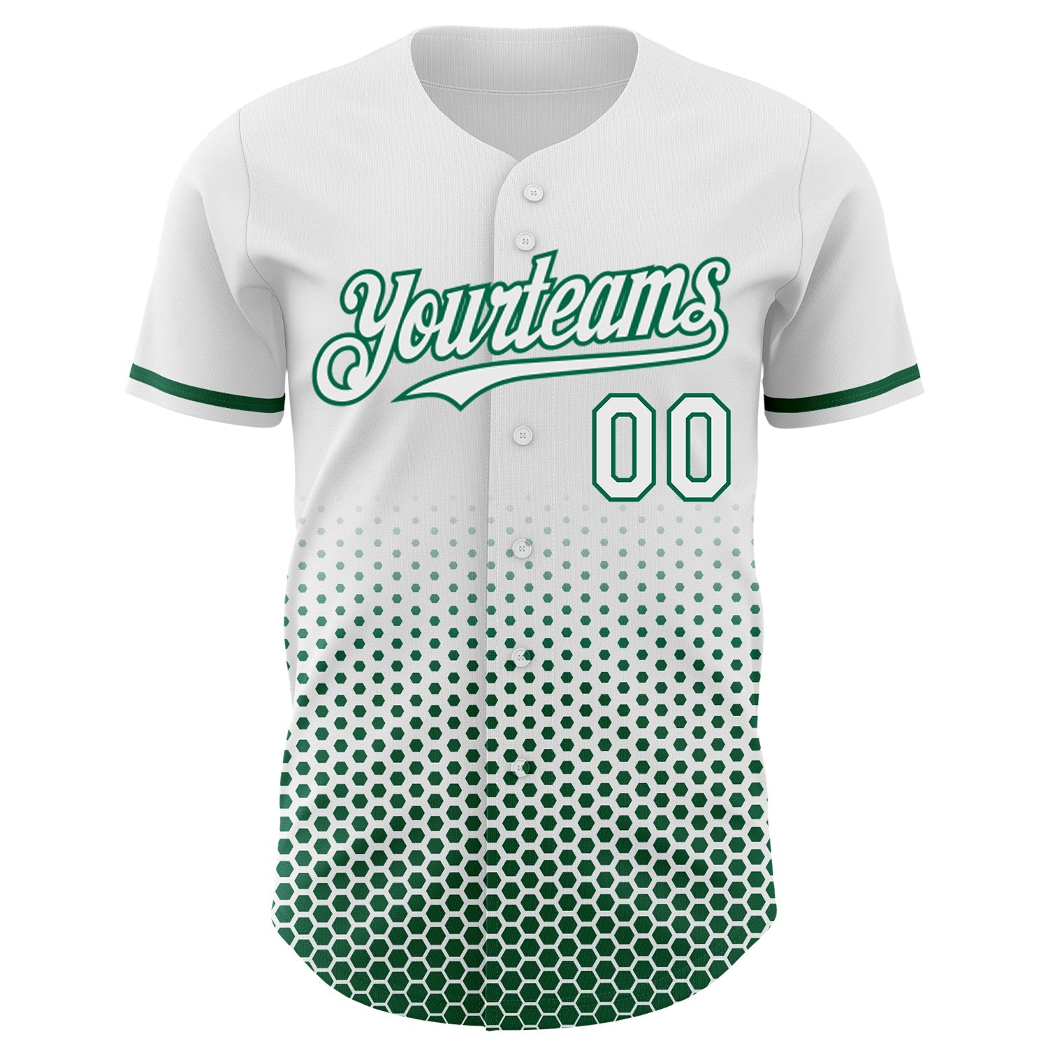 Custom White-Kelly Green Geometric Hexagonal Dot Gradient Authentic Baseball Jersey