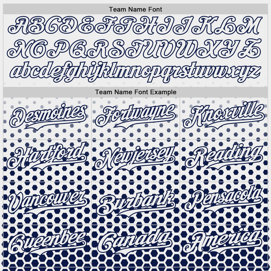 Custom White-Navy Geometric Hexagonal Dot Gradient Authentic Baseball Jersey