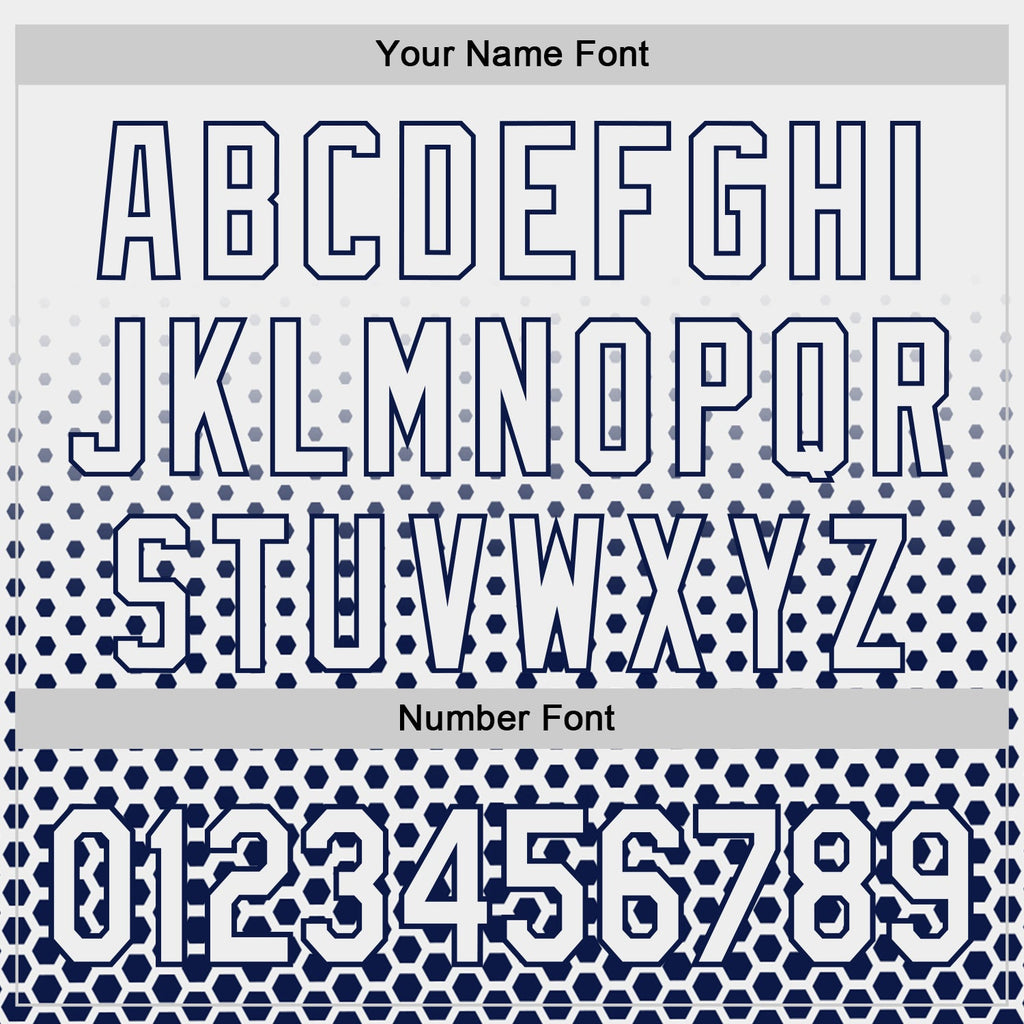 Custom White-Navy Geometric Hexagonal Dot Gradient Authentic Baseball Jersey