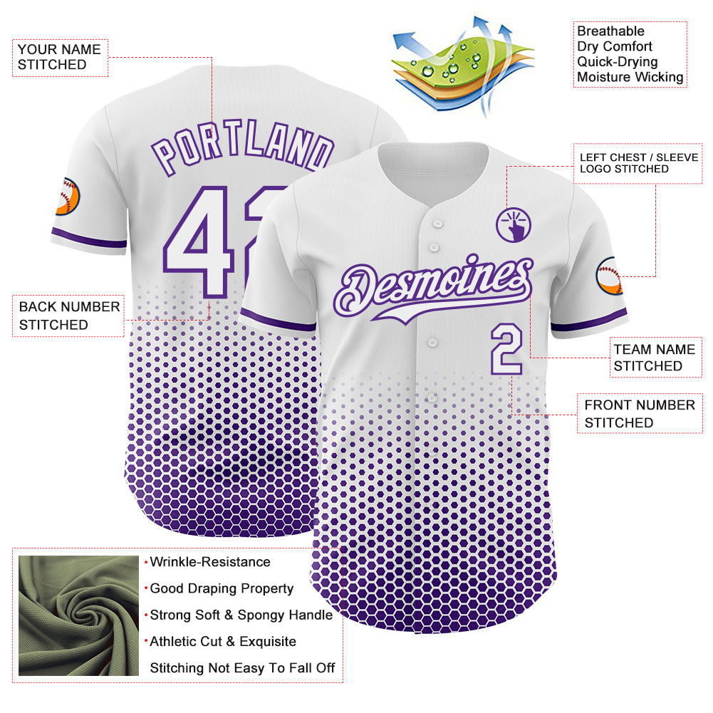 Custom White-Purple Geometric Hexagonal Dot Gradient Authentic Baseball Jersey