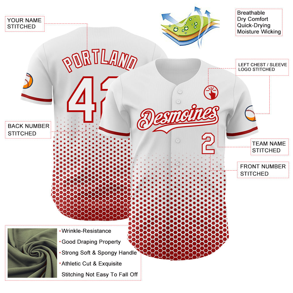 Custom White-Red Geometric Hexagonal Dot Gradient Authentic Baseball Jersey