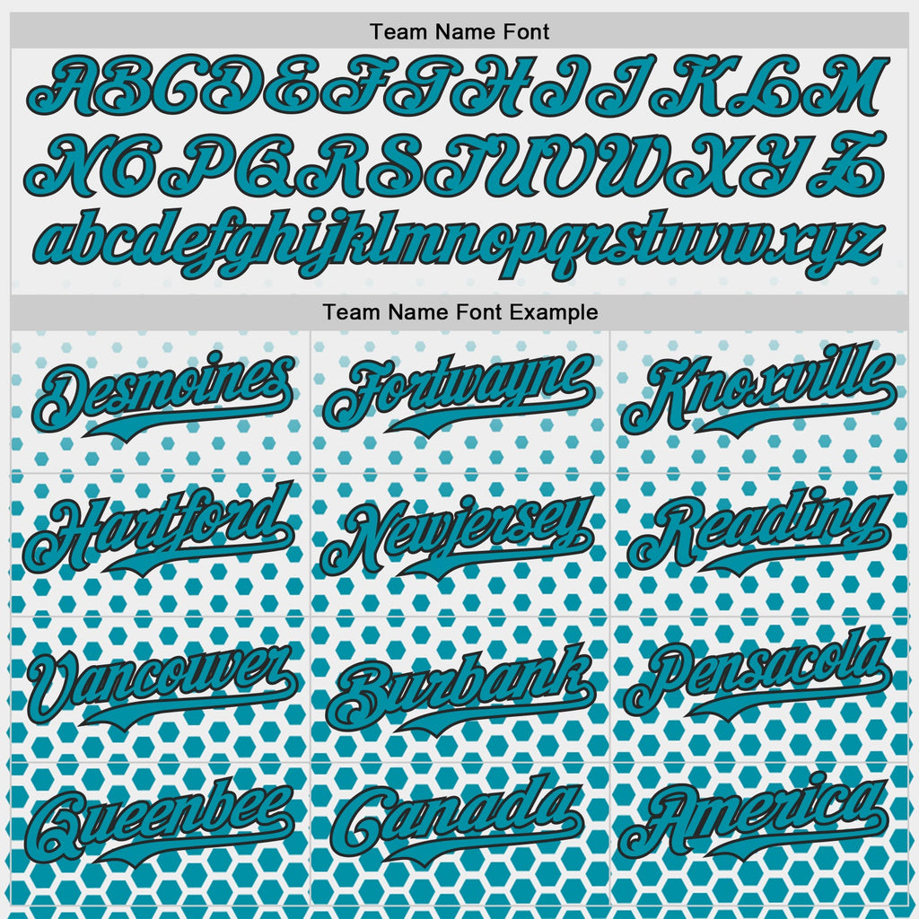 Custom White Teal-Black Geometric Hexagonal Dot Gradient Authentic Baseball Jersey