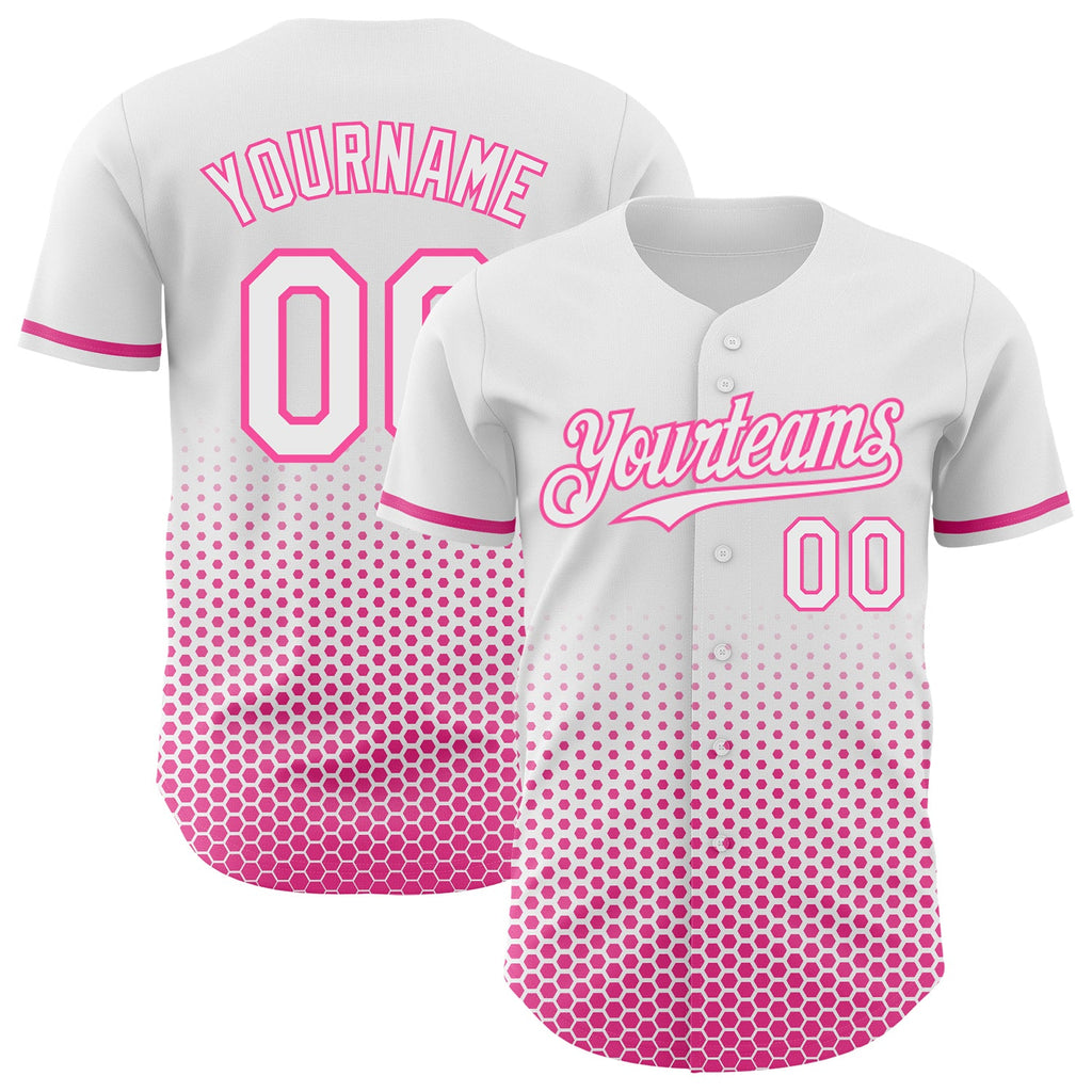 Custom White-Pink Geometric Hexagonal Dot Gradient Authentic Baseball Jersey