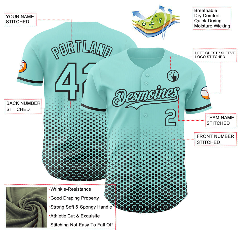 Custom Ice Blue-Black Geometric Hexagonal Dot Gradient Authentic Baseball Jersey