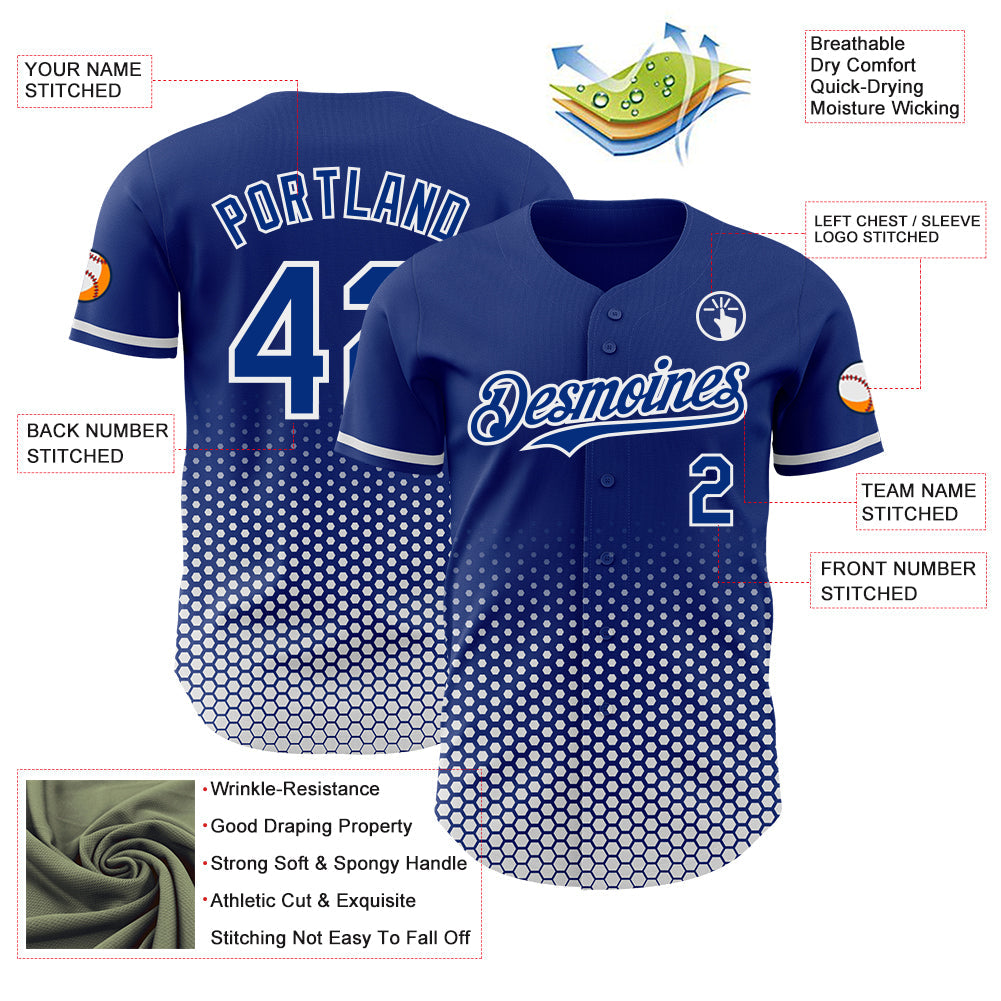 Custom Royal-White Geometric Hexagonal Dot Gradient Authentic Baseball Jersey