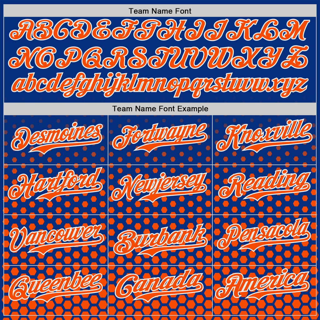 Custom Royal Orange-White Geometric Hexagonal Dot Gradient Authentic Baseball Jersey