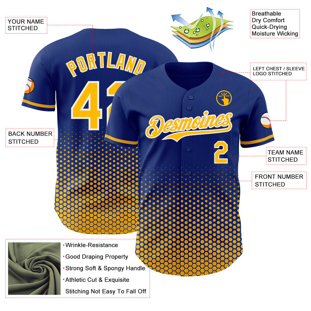 Custom Royal Gold-White Geometric Hexagonal Dot Gradient Authentic Baseball Jersey