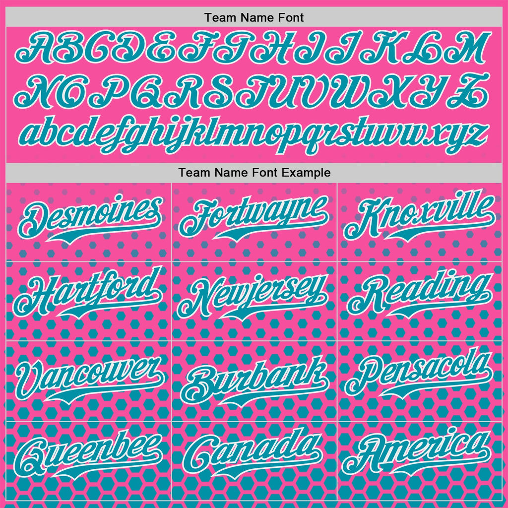 Custom Pink Teal-White Geometric Hexagonal Dot Gradient Authentic Baseball Jersey