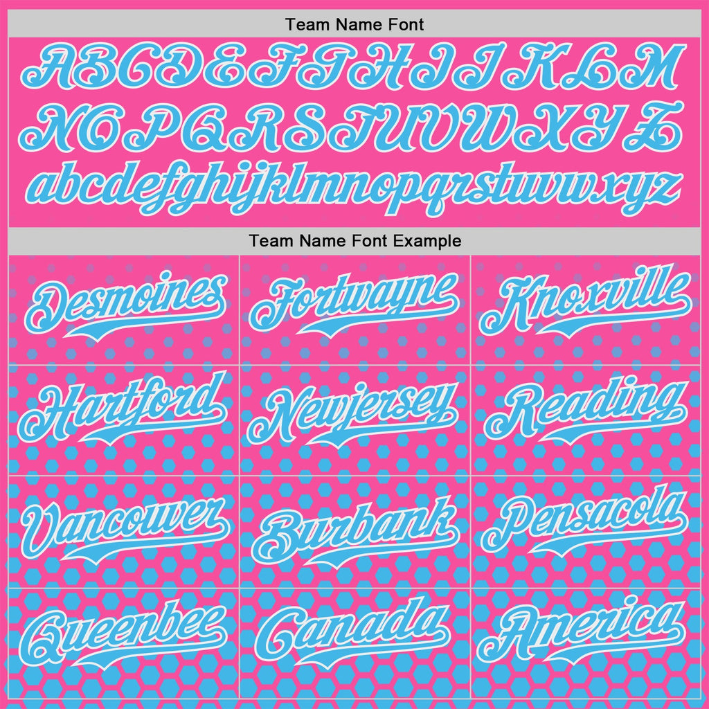 Custom Pink Sky Blue-White Geometric Hexagonal Dot Gradient Authentic Baseball Jersey