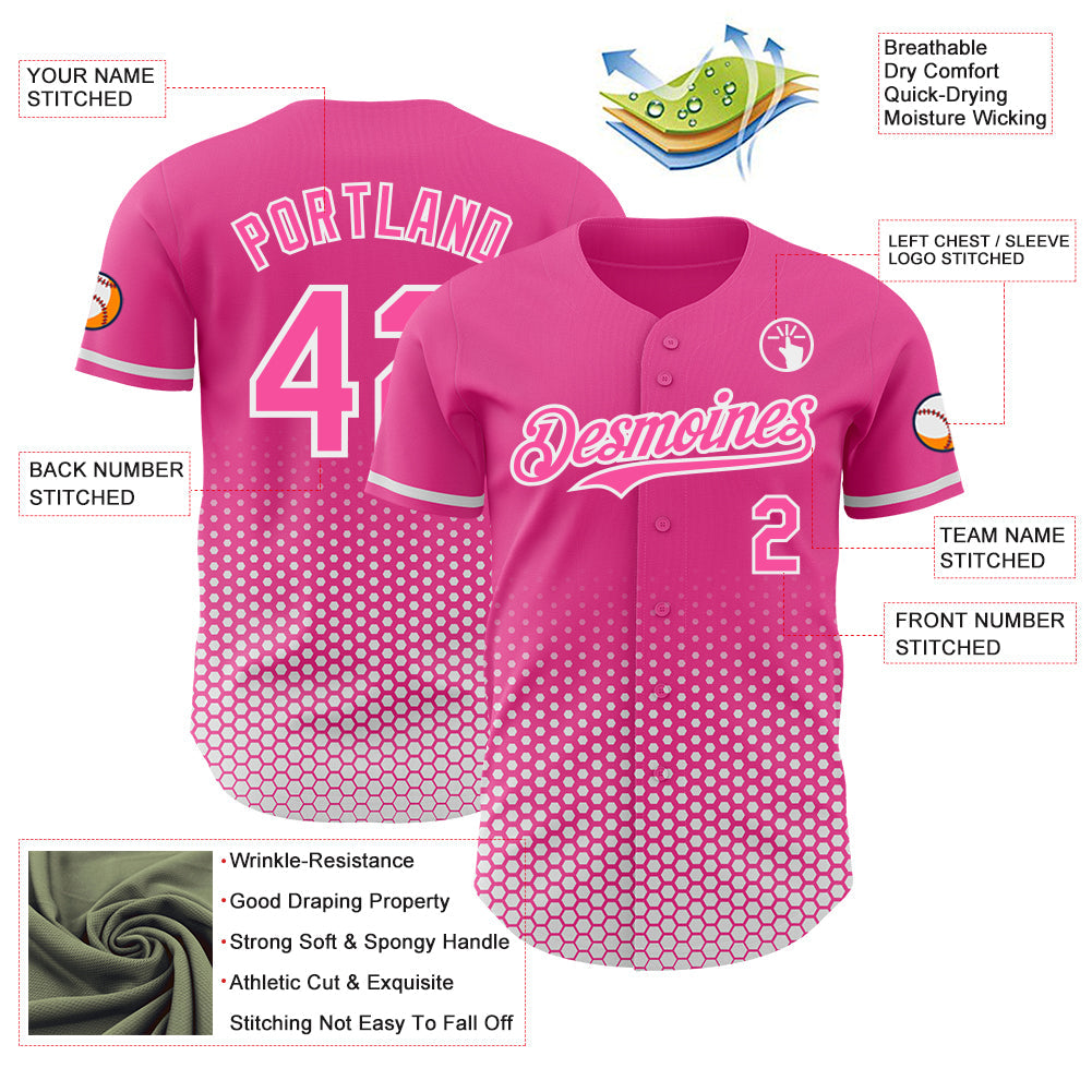 Custom Pink-White Geometric Hexagonal Dot Gradient Authentic Baseball Jersey