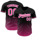 Custom Black Pink-White Geometric Hexagonal Dot Gradient Authentic Baseball Jersey