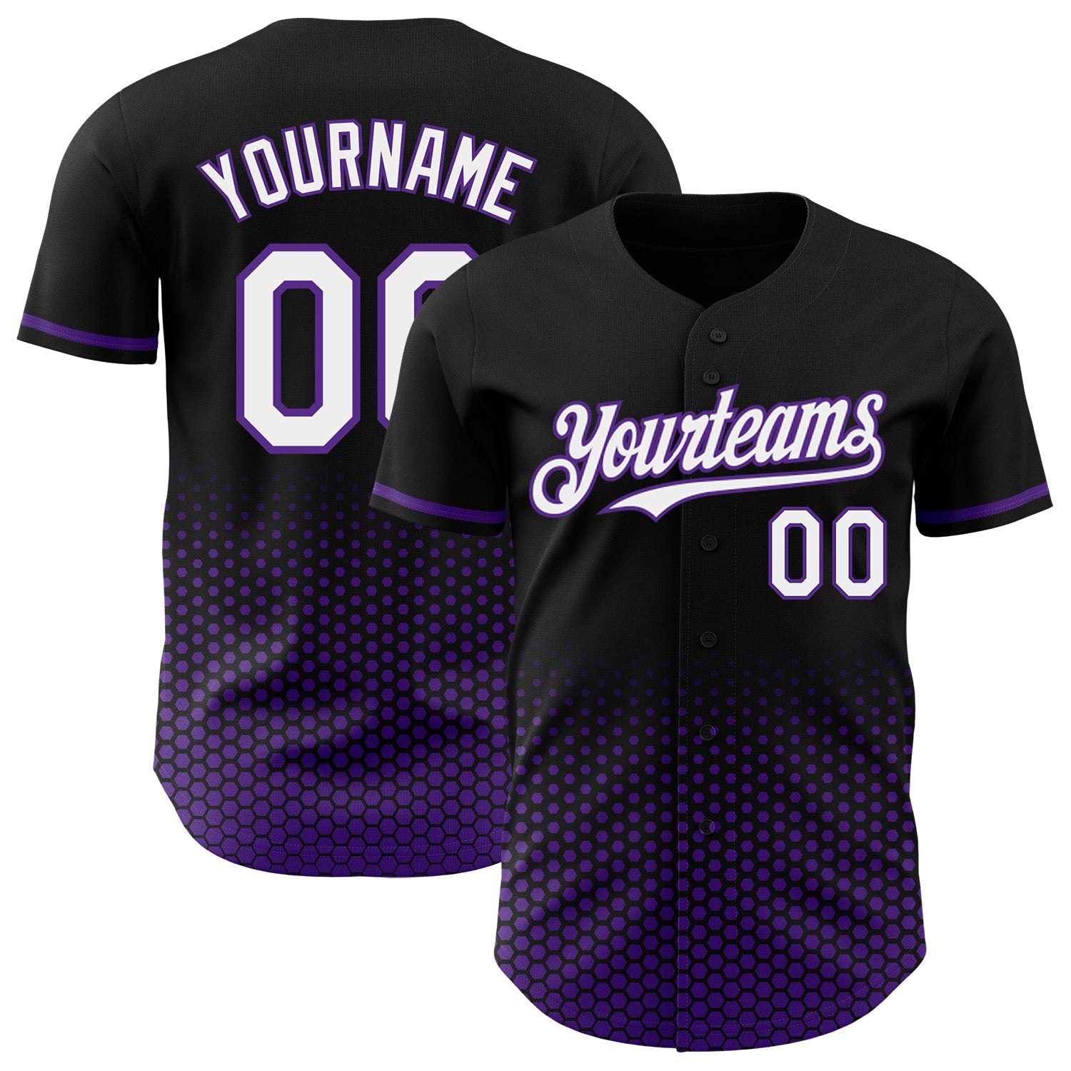 Custom Black White-Purple Geometric Hexagonal Dot Gradient Authentic Baseball Jersey
