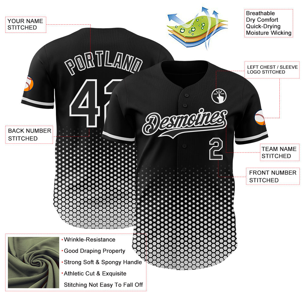 Custom Black-White Geometric Hexagonal Dot Gradient Authentic Baseball Jersey