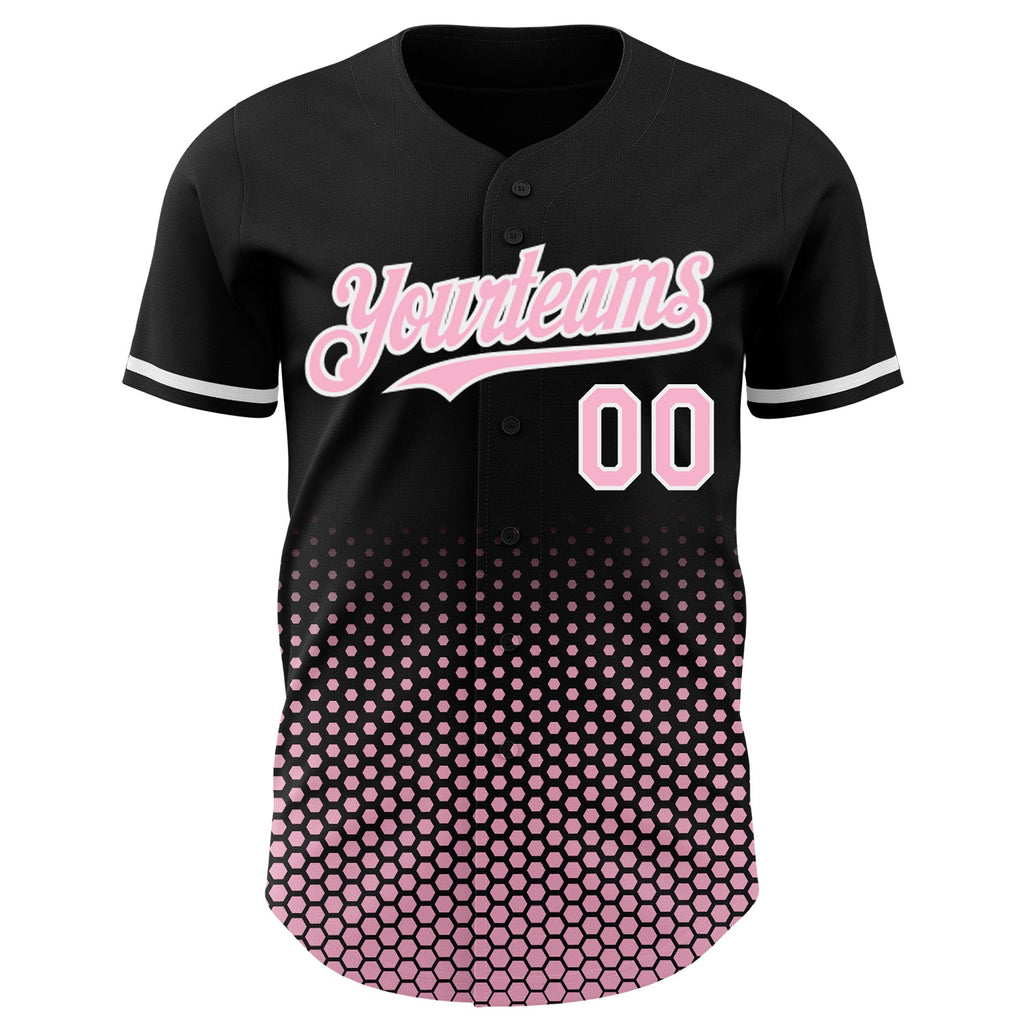 Custom Black Light Pink-White Geometric Hexagonal Dot Gradient Authentic Baseball Jersey
