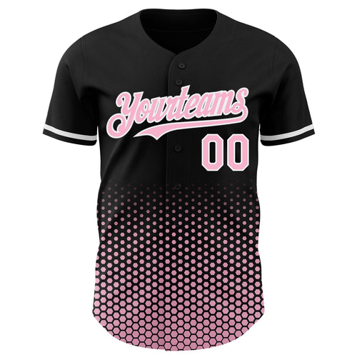 Custom Black Light Pink-White Geometric Hexagonal Dot Gradient Authentic Baseball Jersey