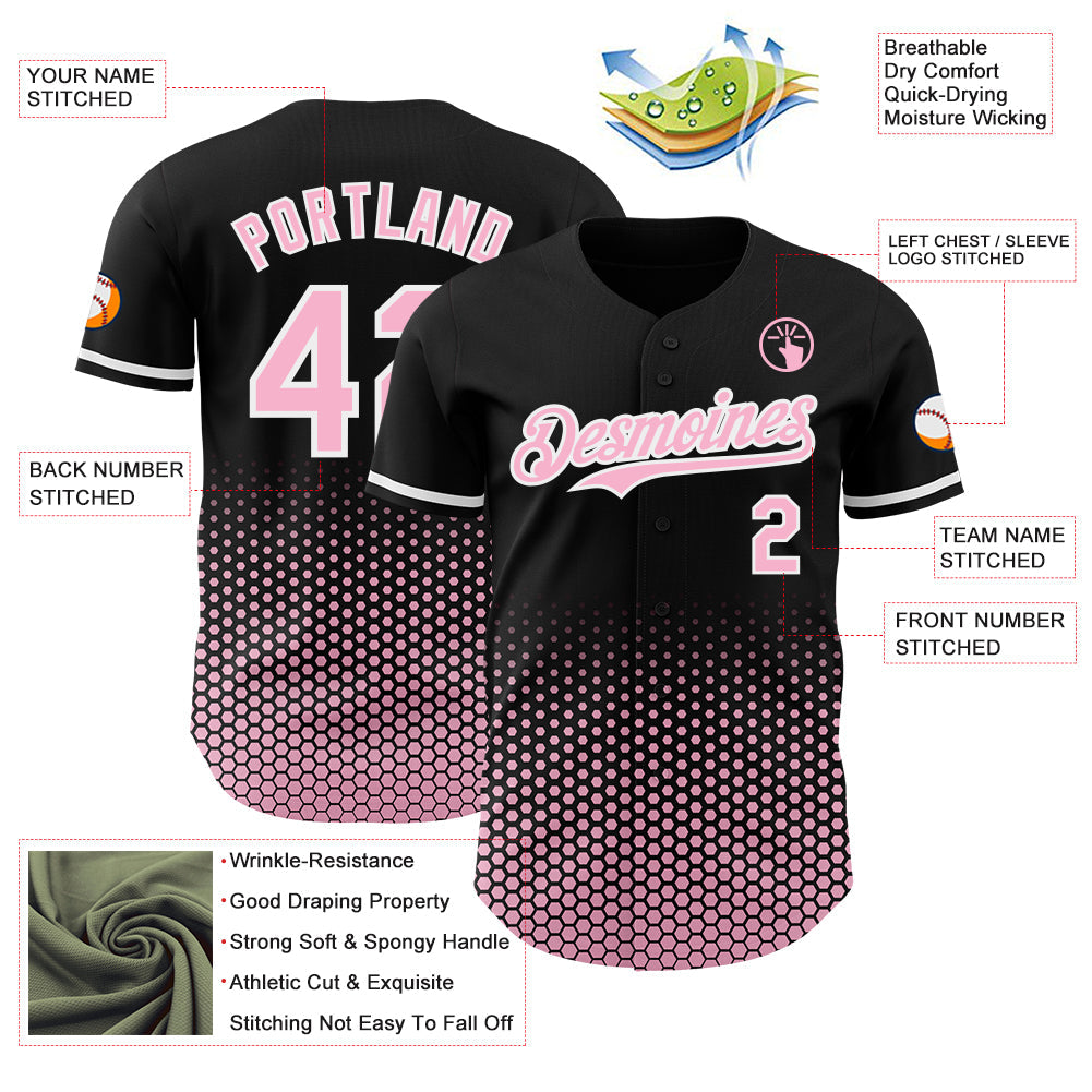 Custom Black Light Pink-White Geometric Hexagonal Dot Gradient Authentic Baseball Jersey