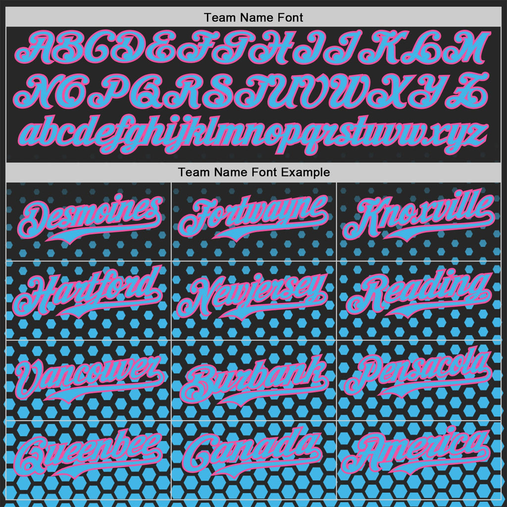 Custom Black Sky Blue-Pink Geometric Hexagonal Dot Gradient Authentic Baseball Jersey