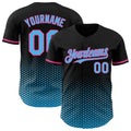 Custom Black Sky Blue-Pink Geometric Hexagonal Dot Gradient Authentic Baseball Jersey
