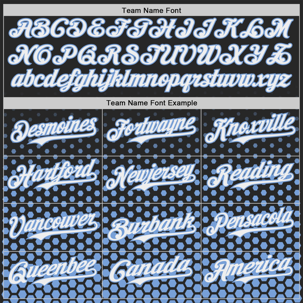 Custom Black White-Light Blue Geometric Hexagonal Dot Gradient Authentic Baseball Jersey