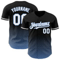 Custom Black White-Light Blue Geometric Hexagonal Dot Gradient Authentic Baseball Jersey