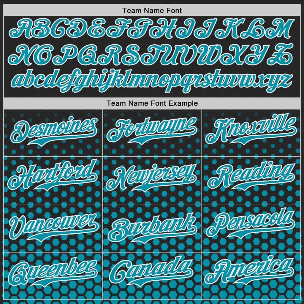 Custom Black Teal-White Geometric Hexagonal Dot Gradient Authentic Baseball Jersey
