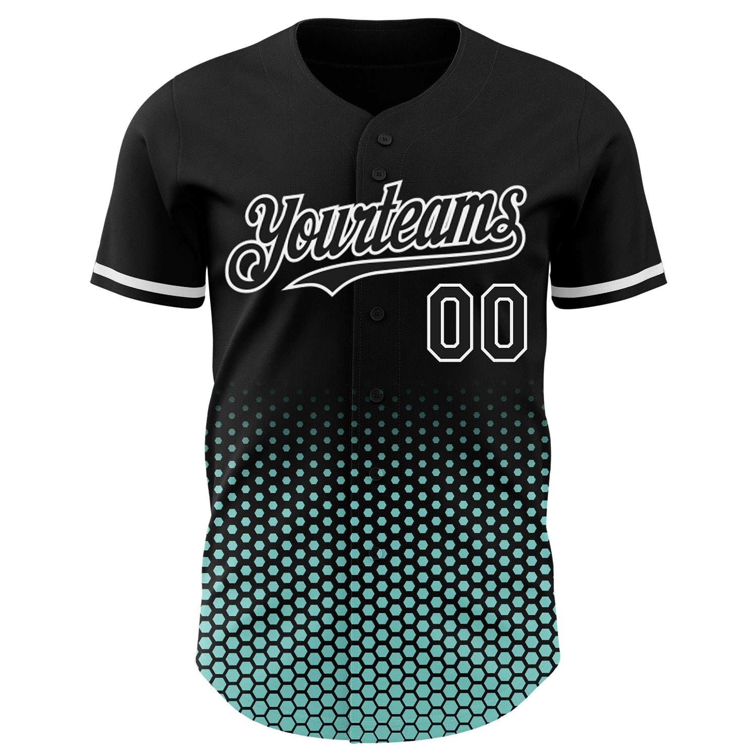 Custom Black Ice Blue-White Geometric Hexagonal Dot Gradient Authentic Baseball Jersey