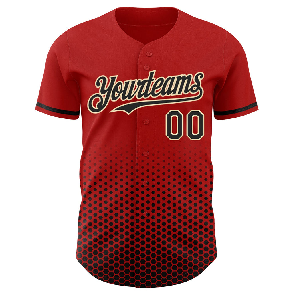 Custom Red Black-Cream Geometric Hexagonal Dot Gradient Authentic Baseball Jersey
