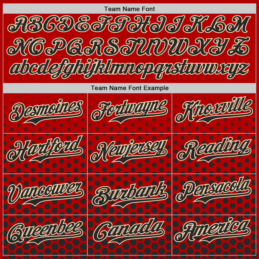Custom Red Black-Cream Geometric Hexagonal Dot Gradient Authentic Baseball Jersey